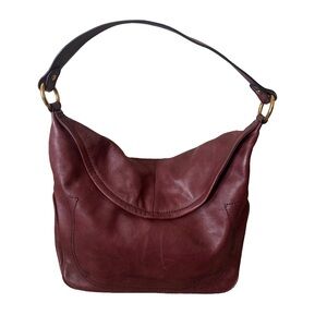Frye Melissa Hobo Shoulder Bag Magnetic Close Burgundy Leather Brass Hardware